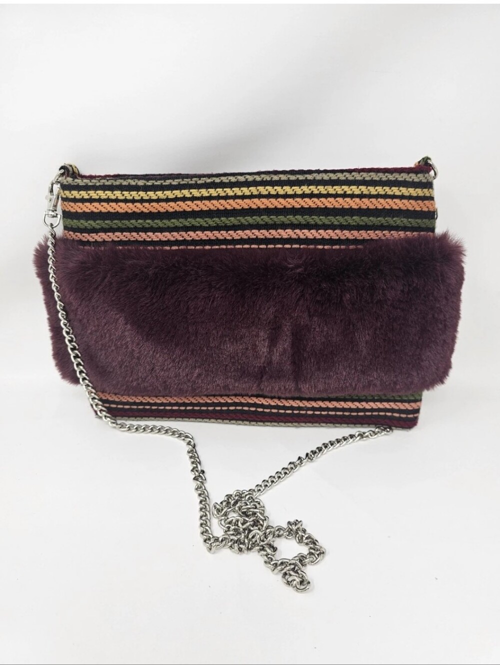America & Beyond Faux Fur Convertible Clutch Handbag Chain Strap
